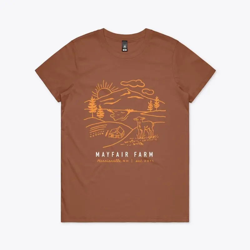 Womens Orange Farm Illustration T Shirt