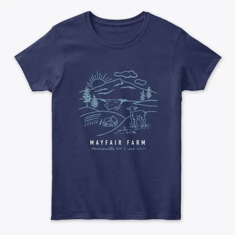 Womens Blue Farm Illustration T Shirt